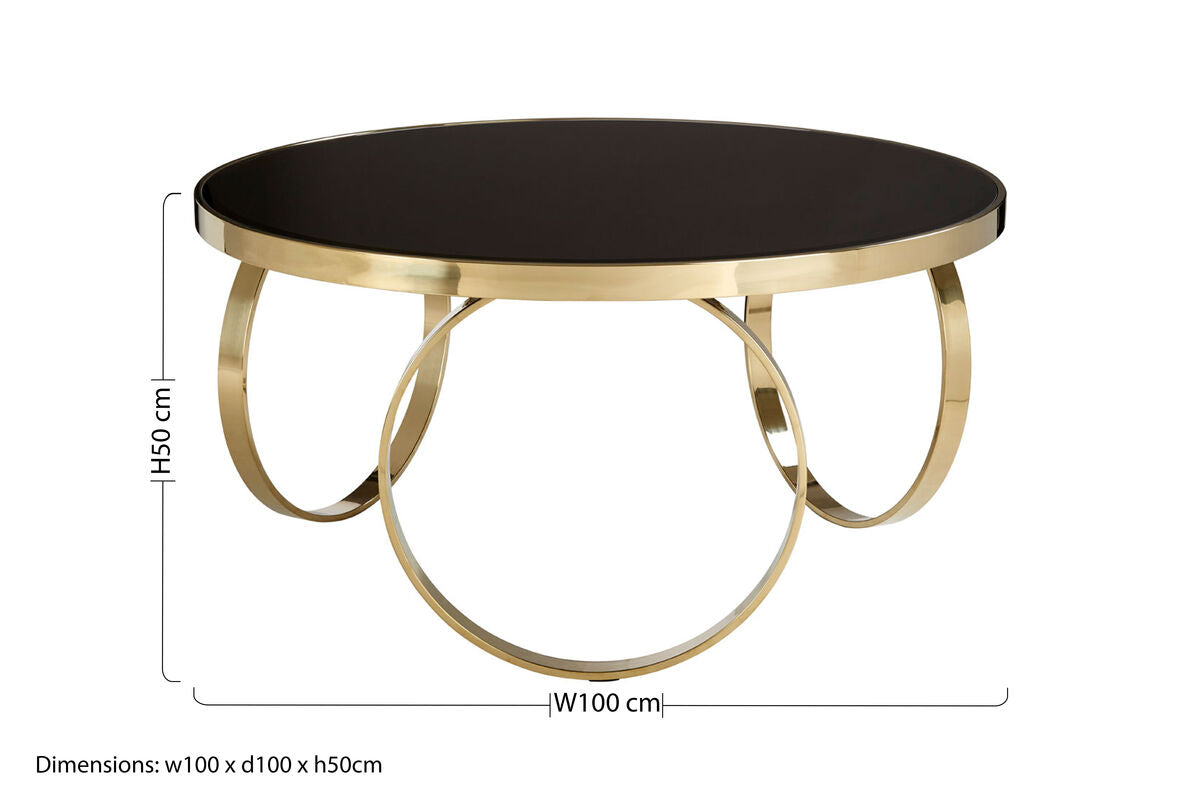 Orsina Ragusa Round Mirrored Black and Gold Stainless Steel Coffee Table