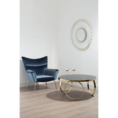Orsina Ragusa Round Mirrored Black and Gold Stainless Steel Coffee Table