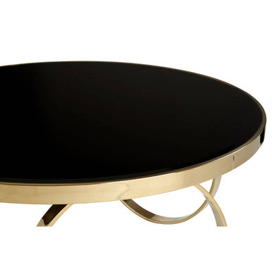 Orsina Ragusa Round Mirrored Black and Gold Stainless Steel Coffee Table