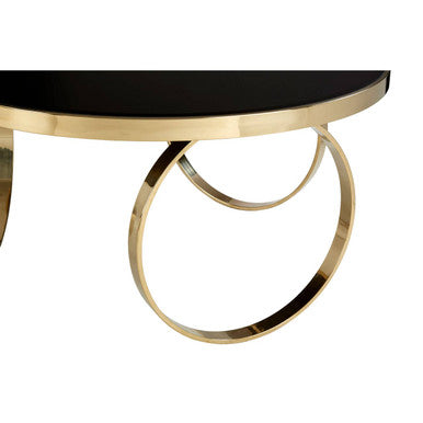 Orsina Ragusa Round Mirrored Black and Gold Stainless Steel Coffee Table