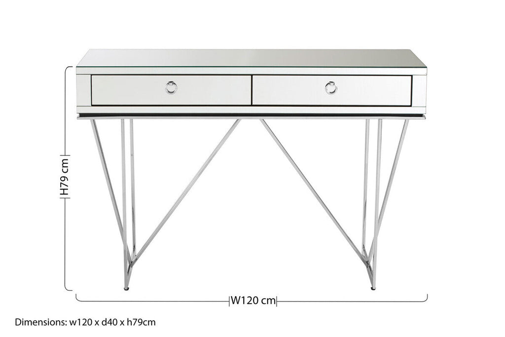 Orsina Rovo Mirrored Console Table | Silver 2-Drawer Storage Desk