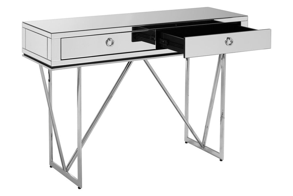 Orsina Rovo Mirrored Console Table | Silver 2-Drawer Storage Desk
