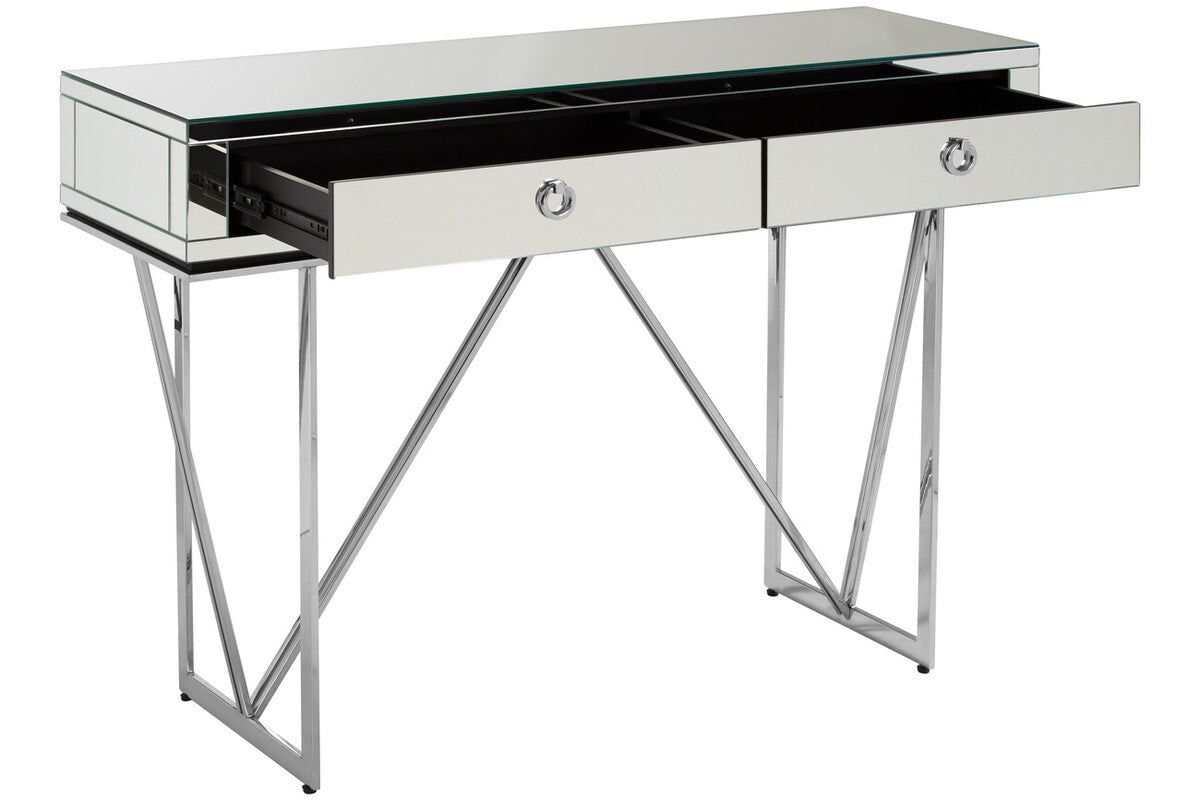 Orsina Rovo Mirrored Console Table | Silver 2-Drawer Storage Desk