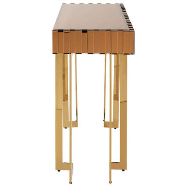 Orsina Rivoli Gold Mirrored Console Table with Storage Drawer