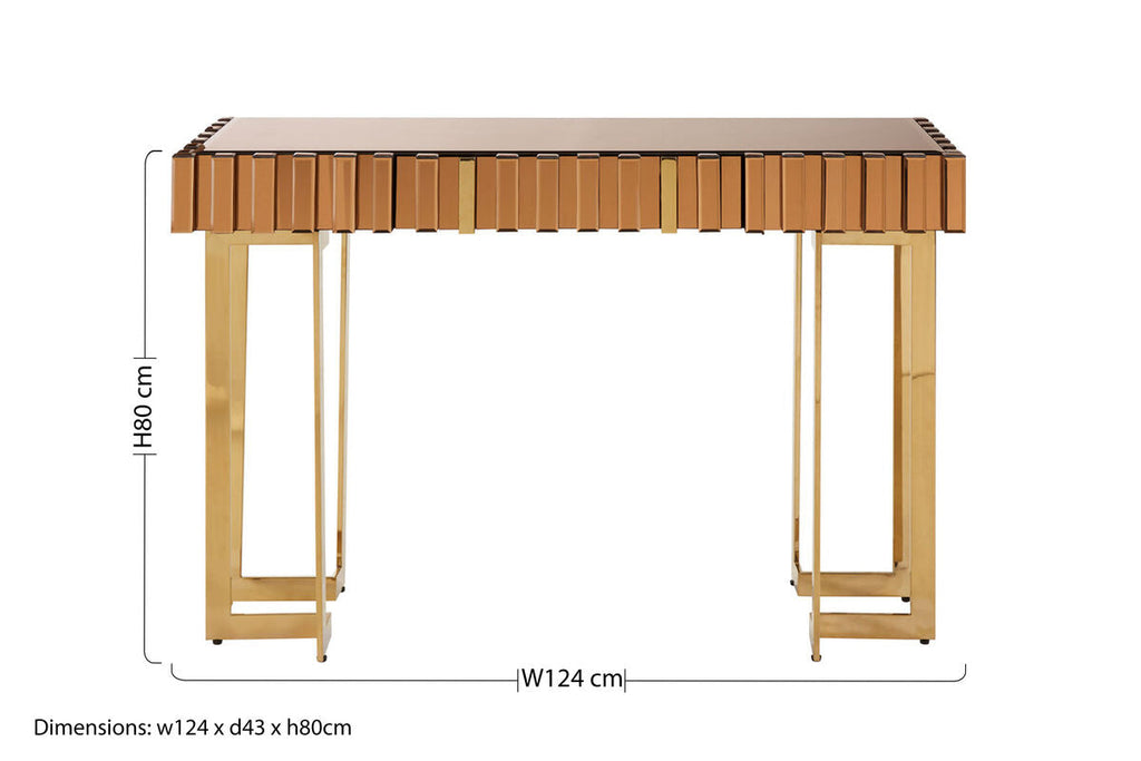 Orsina Rivoli Gold Mirrored Console Table with Storage Drawer