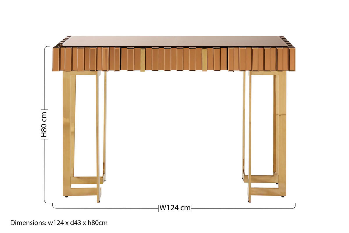 Orsina Rivoli Gold Mirrored Console Table with Storage Drawer