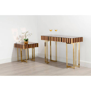 Orsina Rivoli Gold Mirrored Console Table with Storage Drawer