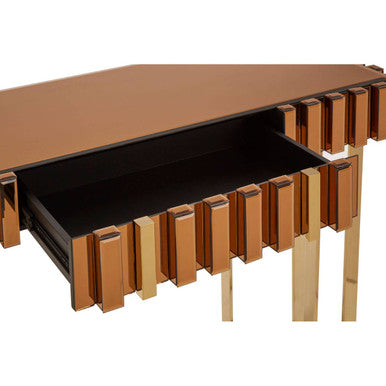 Orsina Rivoli Gold Mirrored Console Table with Storage Drawer