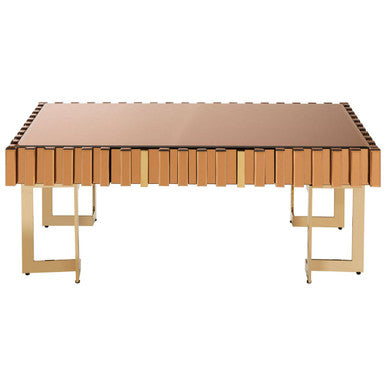 Orsina Rivoli Gold Coffee Table – Mirrored Glass Top & Corrugated Sides