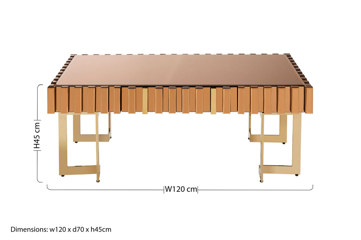 Orsina Rivoli Gold Coffee Table – Mirrored Glass Top & Corrugated Sides