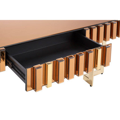 Orsina Rivoli Gold Coffee Table – Mirrored Glass Top & Corrugated Sides