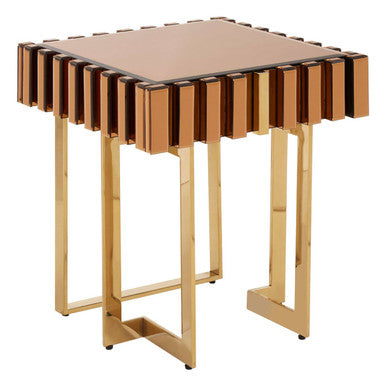 Orsina Rivoli Gold Side Table – Square Mirrored Glass Accent Table