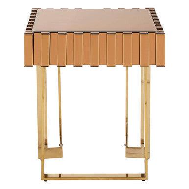 Orsina Rivoli Gold Side Table – Square Mirrored Glass Accent Table