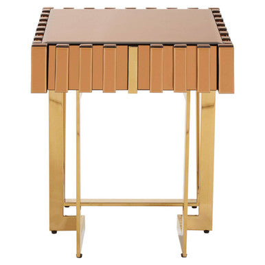 Orsina Rivoli Gold Side Table – Square Mirrored Glass Accent Table
