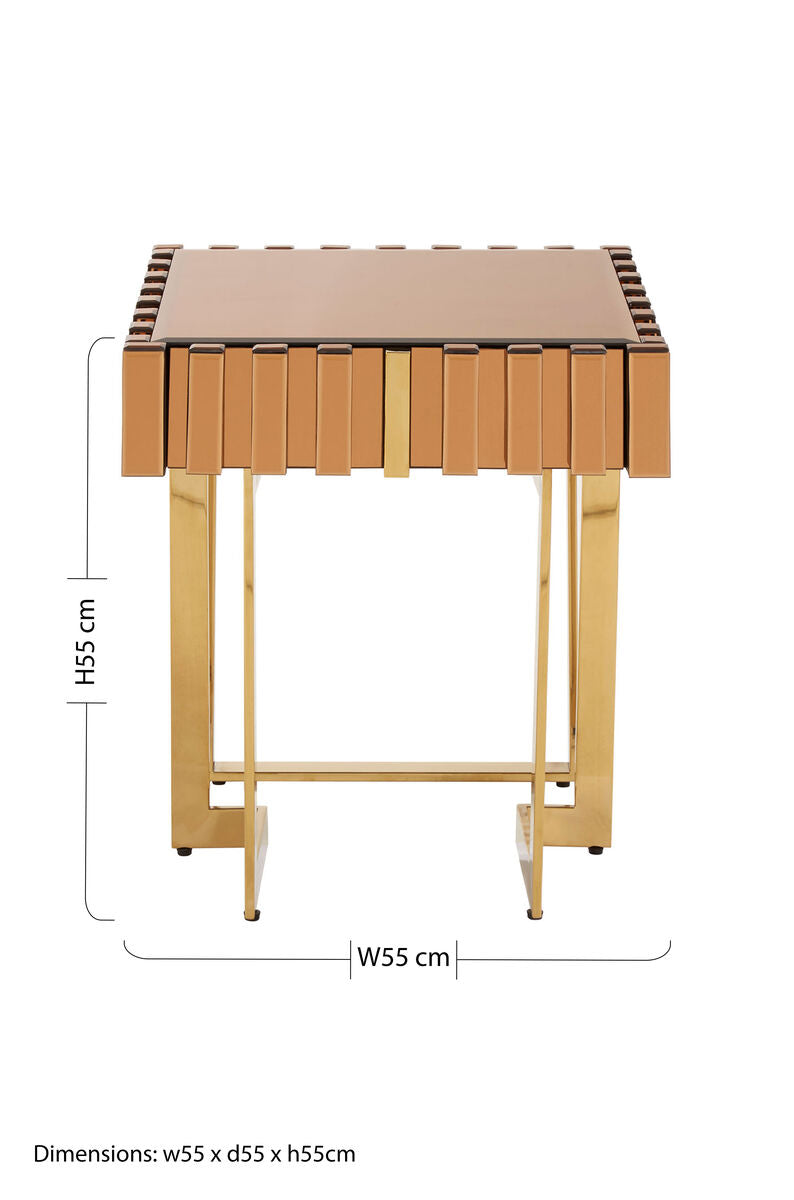 Orsina Rivoli Gold Side Table – Square Mirrored Glass Accent Table