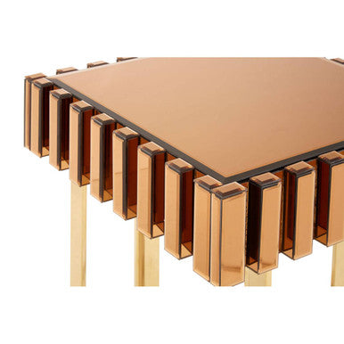 Orsina Rivoli Gold Side Table – Square Mirrored Glass Accent Table