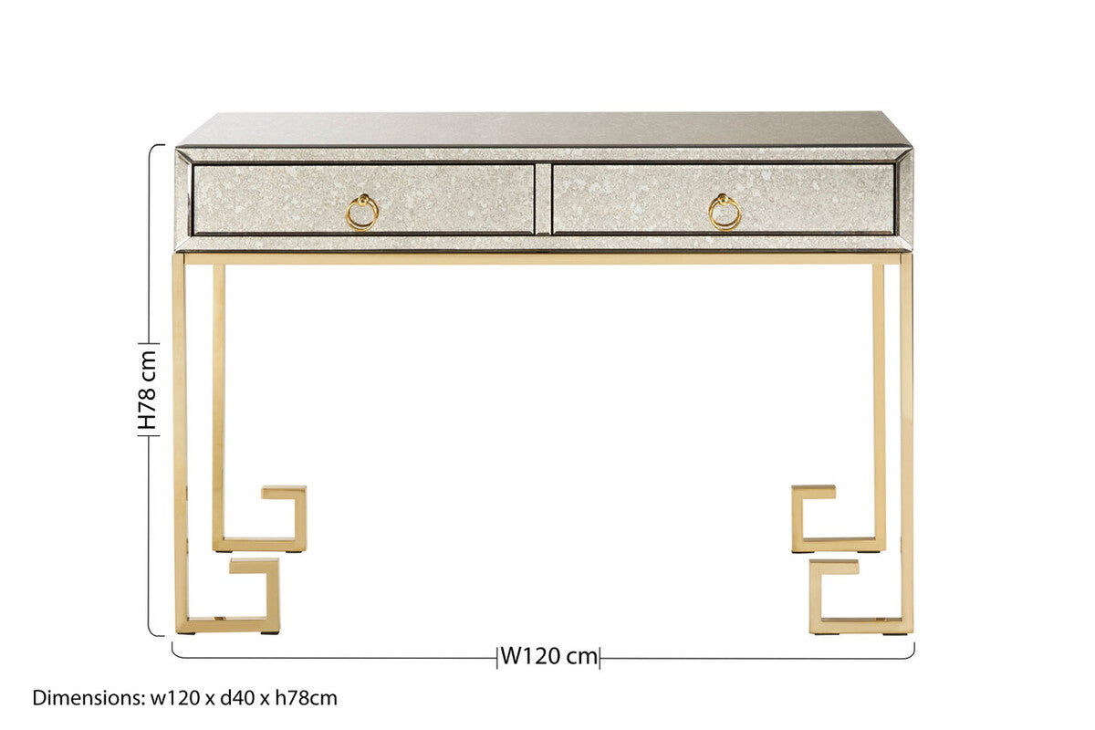 Orsina Rieti Gold Console Table | Mirrored Glass & Steel 2-Drawer