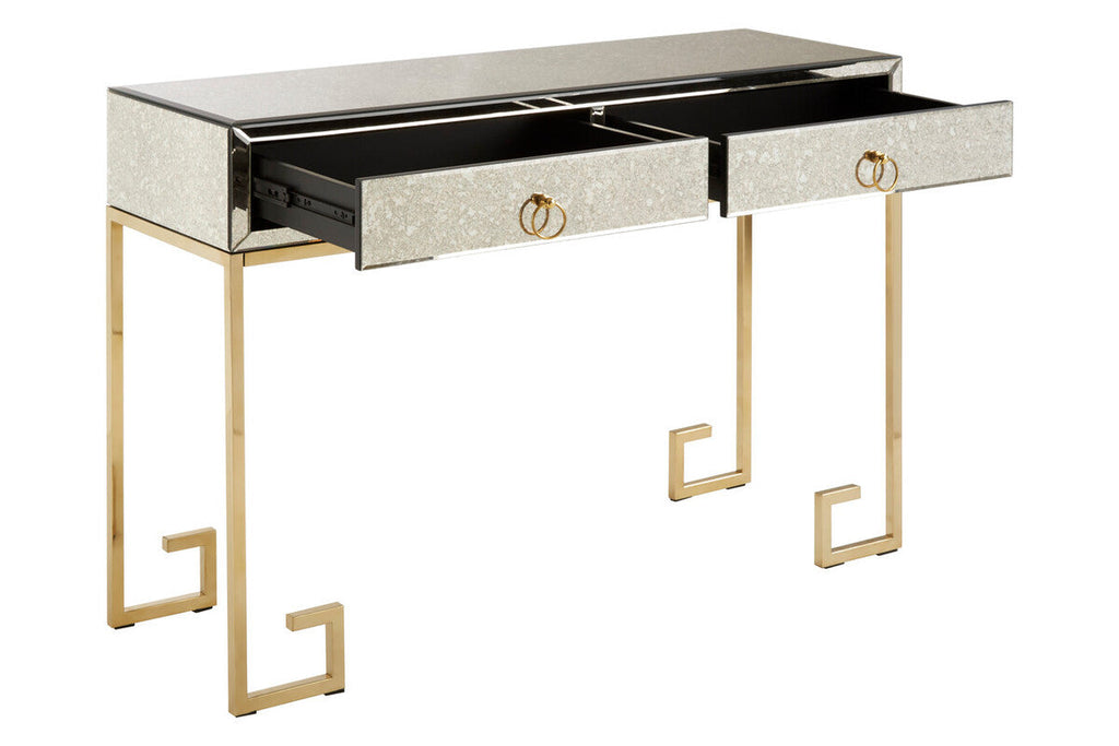 Orsina Rieti Gold Console Table | Mirrored Glass & Steel 2-Drawer