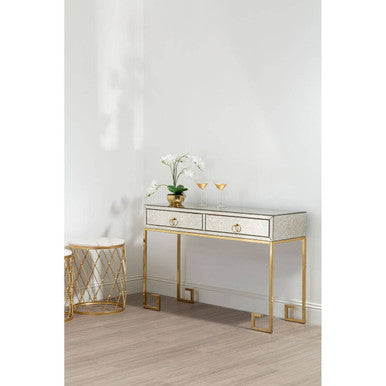 Orsina Rieti Gold Console Table | Mirrored Glass & Steel 2-Drawer
