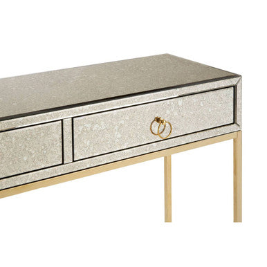 Orsina Rieti Gold Console Table | Mirrored Glass & Steel 2-Drawer