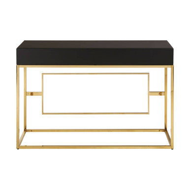 Orsina Rimini Black Mirrored Console Table with Gold Steel Legs