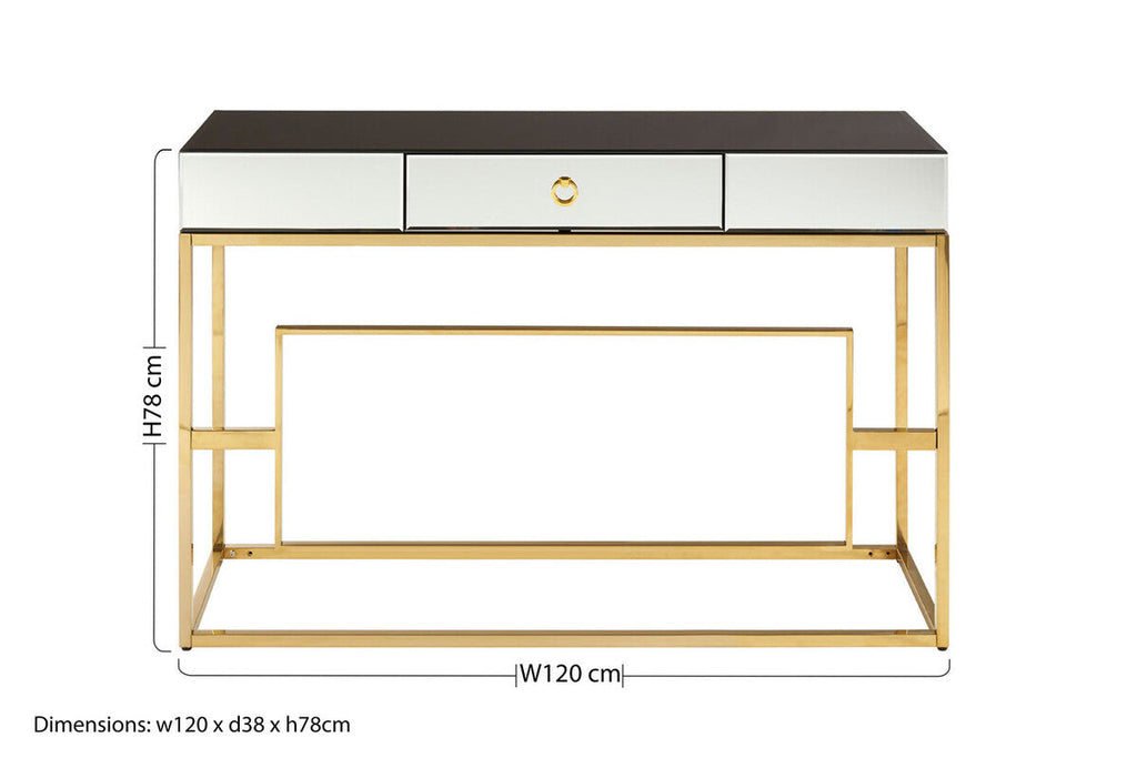 Orsina Rimini Black Mirrored Console Table with Gold Steel Legs