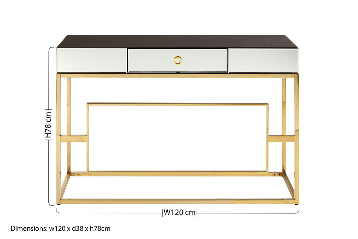 Orsina Rimini Black Mirrored Console Table with Gold Steel Legs