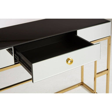 Orsina Rimini Black Mirrored Console Table with Gold Steel Legs