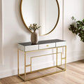 Orsina Rimini Black Mirrored Console Table with Gold Steel Legs