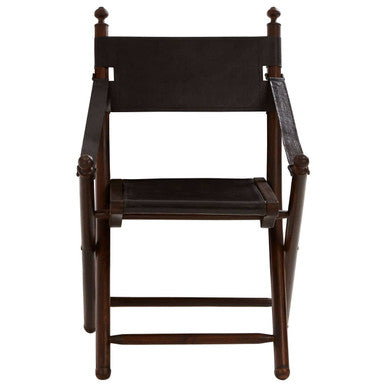Orsina Inca Folding Chair – Black Genuine Leather and Teak Wood