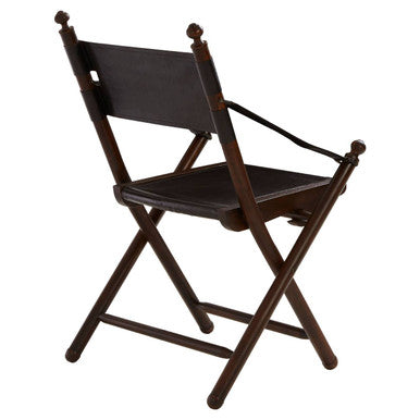 Orsina Inca Folding Chair – Black Genuine Leather and Teak Wood