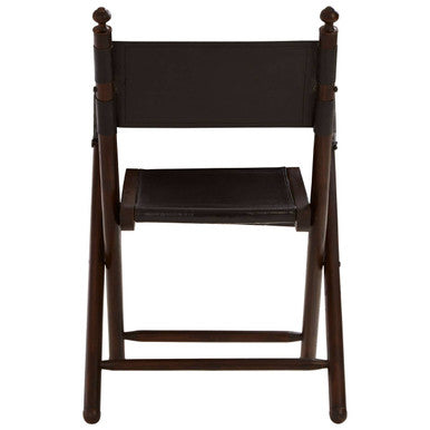 Orsina Inca Folding Chair – Black Genuine Leather and Teak Wood