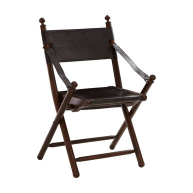 Orsina Inca Folding Chair – Black Genuine Leather and Teak Wood