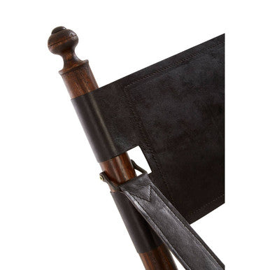 Orsina Inca Folding Chair – Black Genuine Leather and Teak Wood
