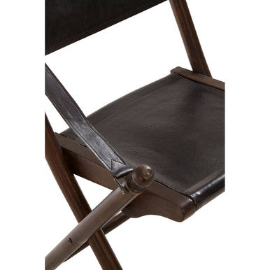 Orsina Inca Folding Chair – Black Genuine Leather and Teak Wood