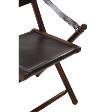 Orsina Inca Folding Chair – Black Genuine Leather and Teak Wood
