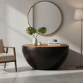 Orsina Gabo Round Ebony Console Table – Starburst Bamboo & Wood