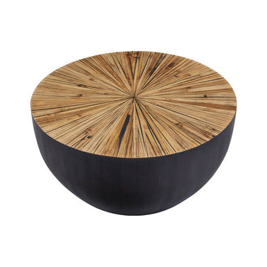 Orsina Gabo Round Ebony Coffee Table – Sunburst Wood & Bamboo Base