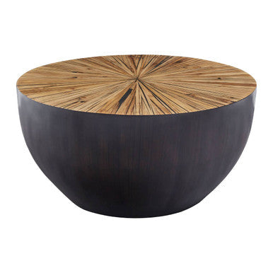 Orsina Gabo Round Ebony Coffee Table – Sunburst Wood & Bamboo Base