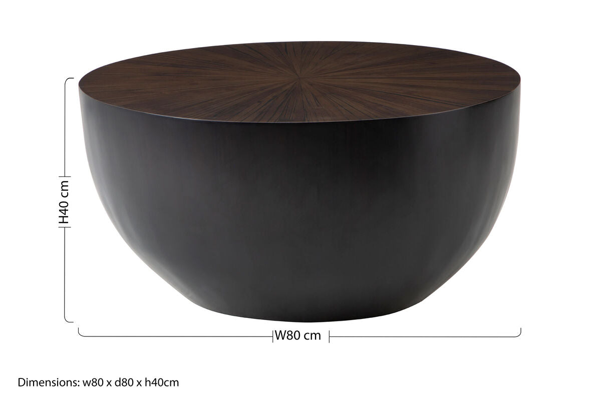Orsina Gabo Round Ebony Coffee Table – Sunburst Wood & Bamboo Base