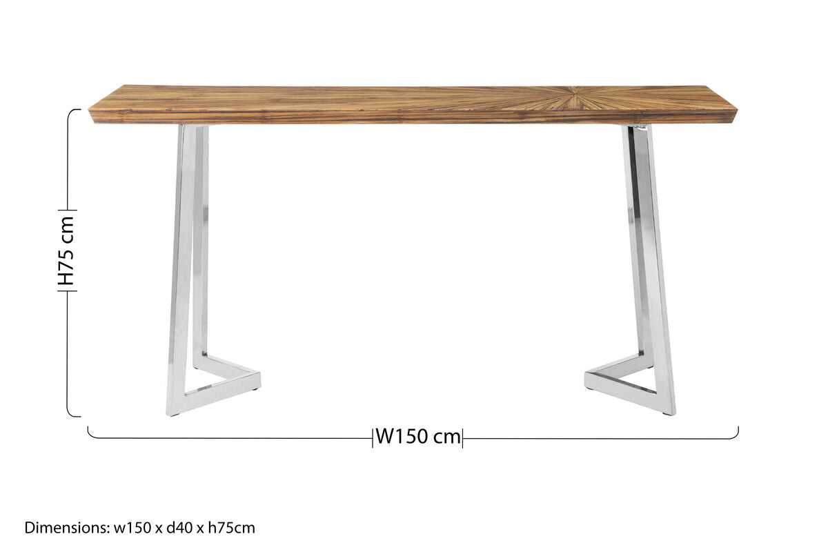 Orsina Gabar Natural Bamboo Console Table with Silver Stainless Steel