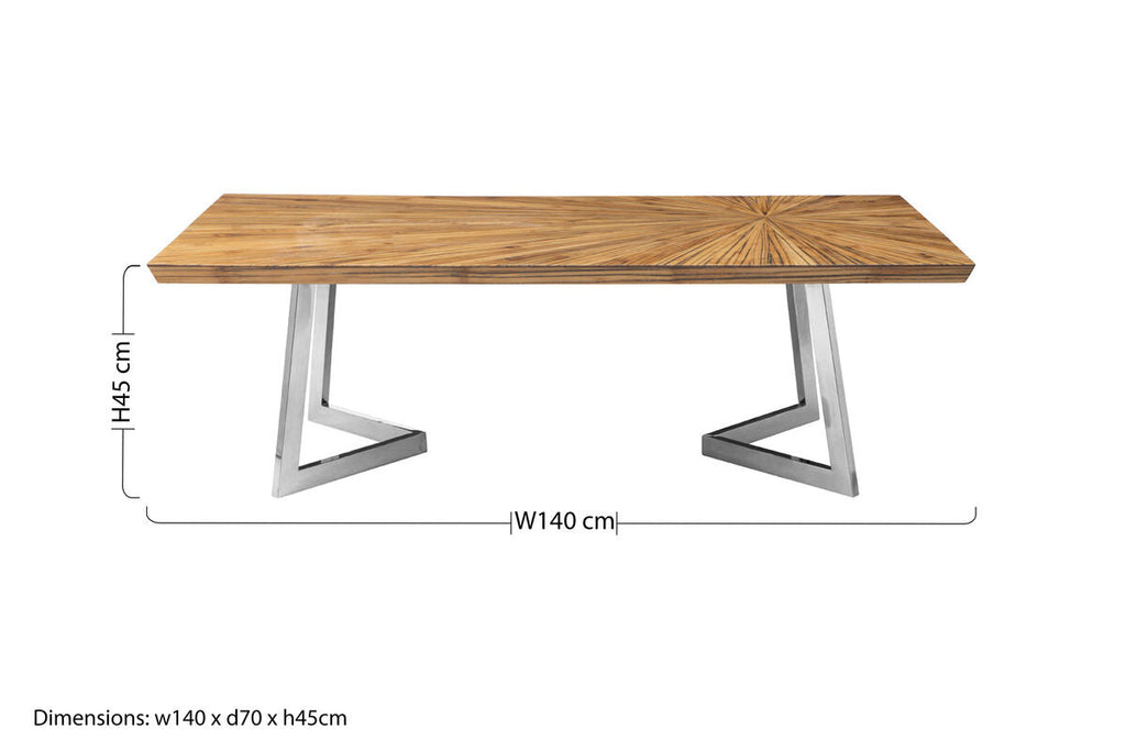 Orsina Natural Bamboo Coffee Table with Silver Stainless Steel Frame