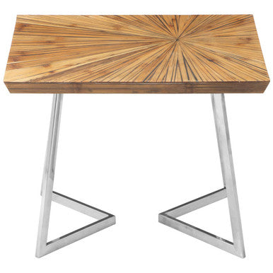 Orsina Gabar Natural Bamboo Side Table with Silver Stainless Steel Frame