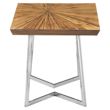Orsina Gabar Natural Bamboo Side Table with Silver Stainless Steel Frame