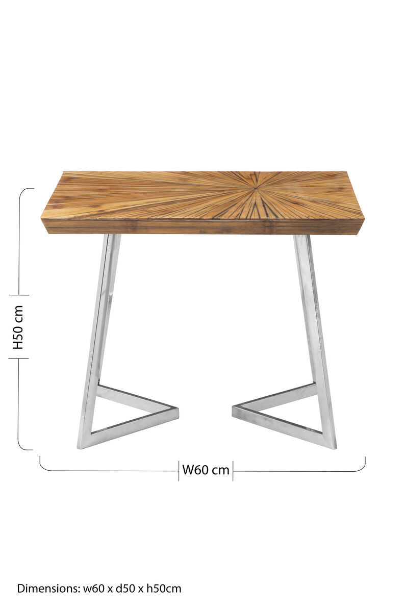 Orsina Gabar Natural Bamboo Side Table with Silver Stainless Steel Frame
