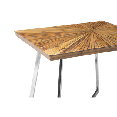 Orsina Gabar Natural Bamboo Side Table with Silver Stainless Steel Frame