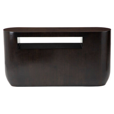 Orsina Gabelle Oval Ebony Bamboo Console Table with Storage Shelf