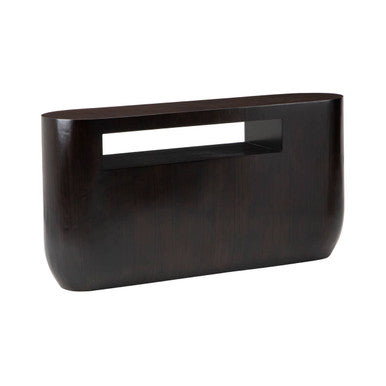 Orsina Gabelle Oval Ebony Bamboo Console Table with Storage Shelf
