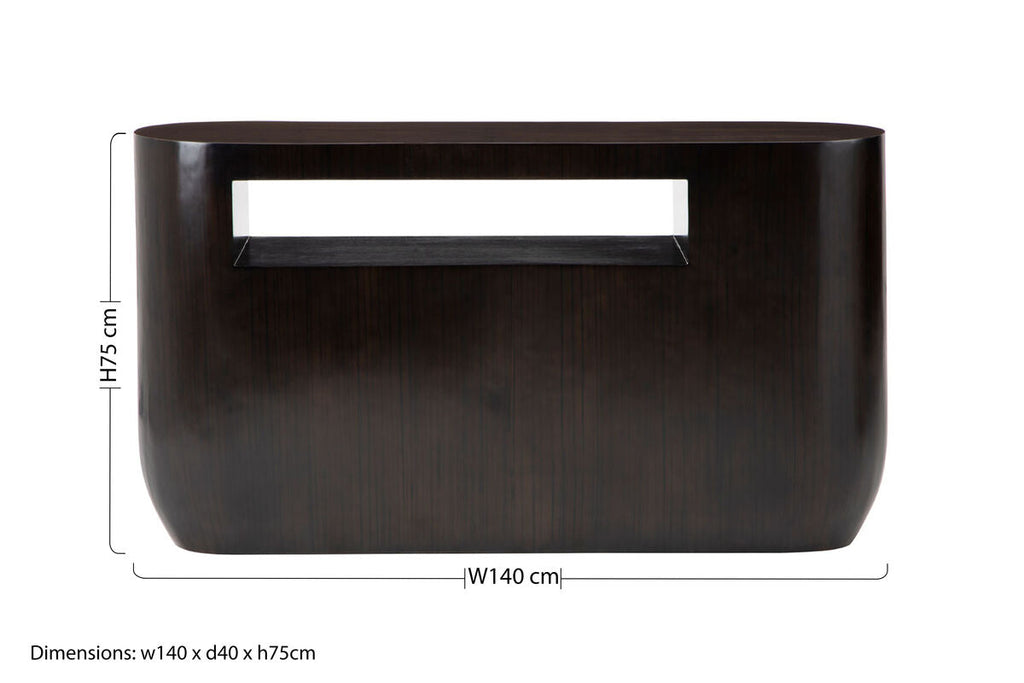 Orsina Gabelle Oval Ebony Bamboo Console Table with Storage Shelf