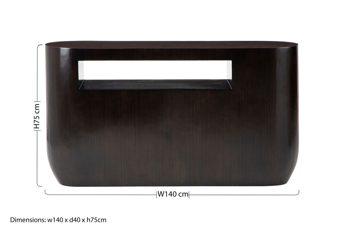 Orsina Gabelle Oval Ebony Bamboo Console Table with Storage Shelf